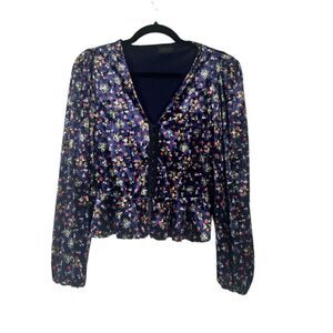 NEW TopShop Velour Floral Purple Blouse Hook Eye Front Corset Top - 6